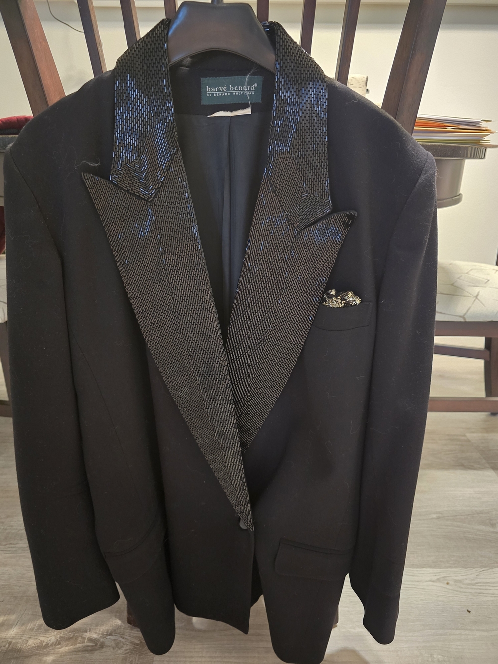 Harve Benard Black Tuxedo Blazer with Textured Satin Peak Lapel